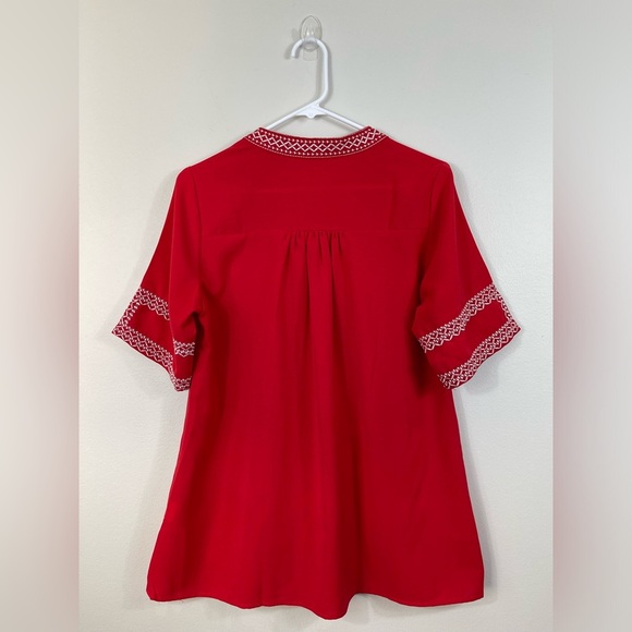 Liesl Women Casual Tops V Neck Short Sleeve Boho Print Shirts Summer Blouses Red - Picture 9 of 14